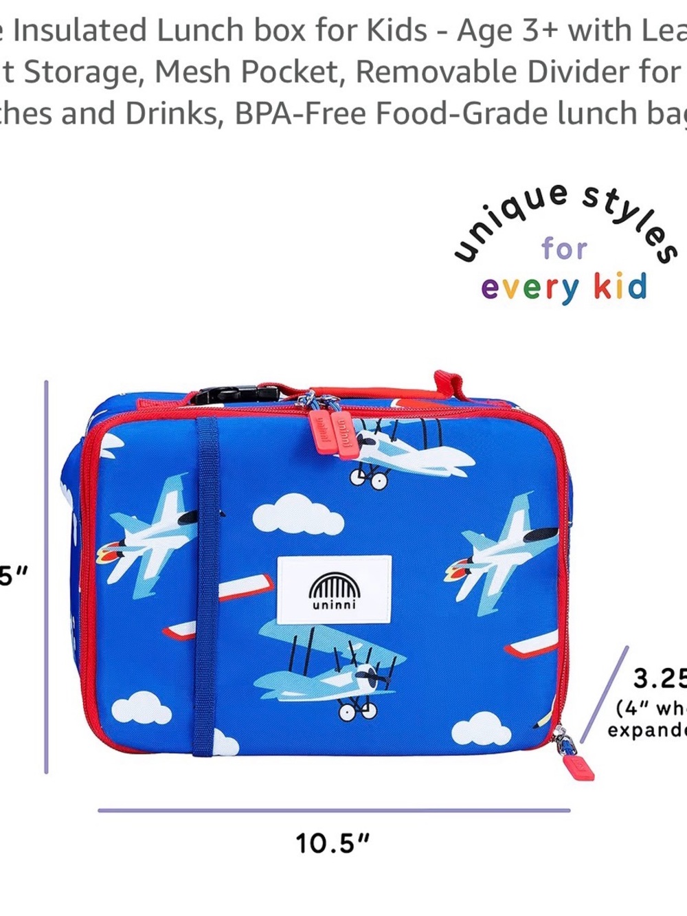 Kids Insulated Lunch Box Backpack - Blue with Red Trim